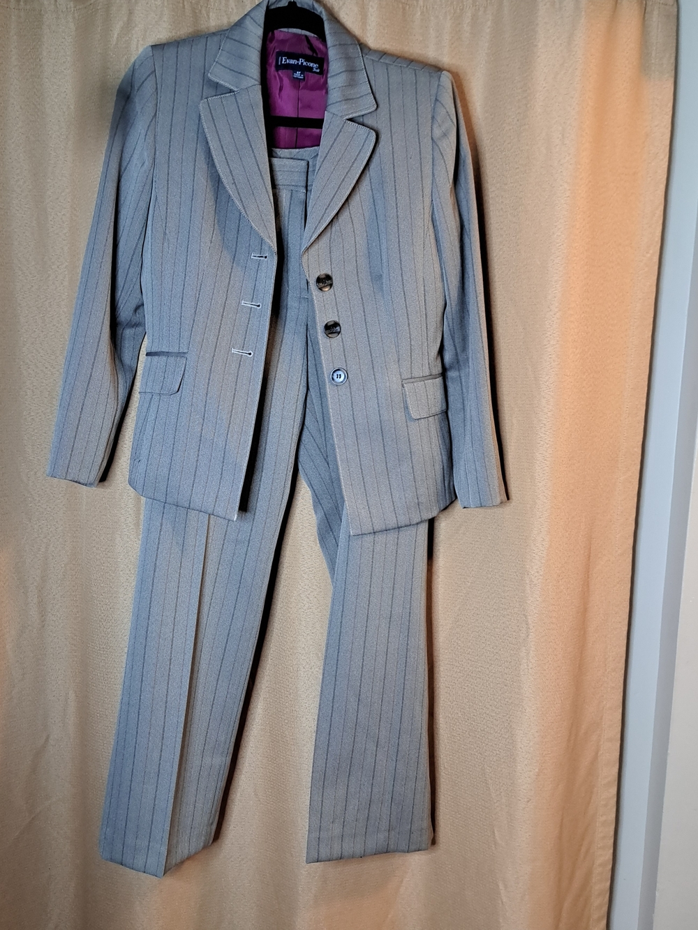 Evan Picone Beige Pinstripe Women's Blazer and Pants Set
